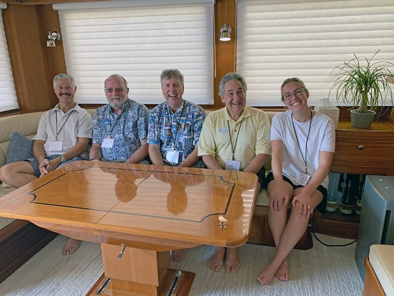 Christopher Bruce, John Hoffman, Jeff Merrill, Larry Friedman, and Elle Conwell aboard Spyhop II.